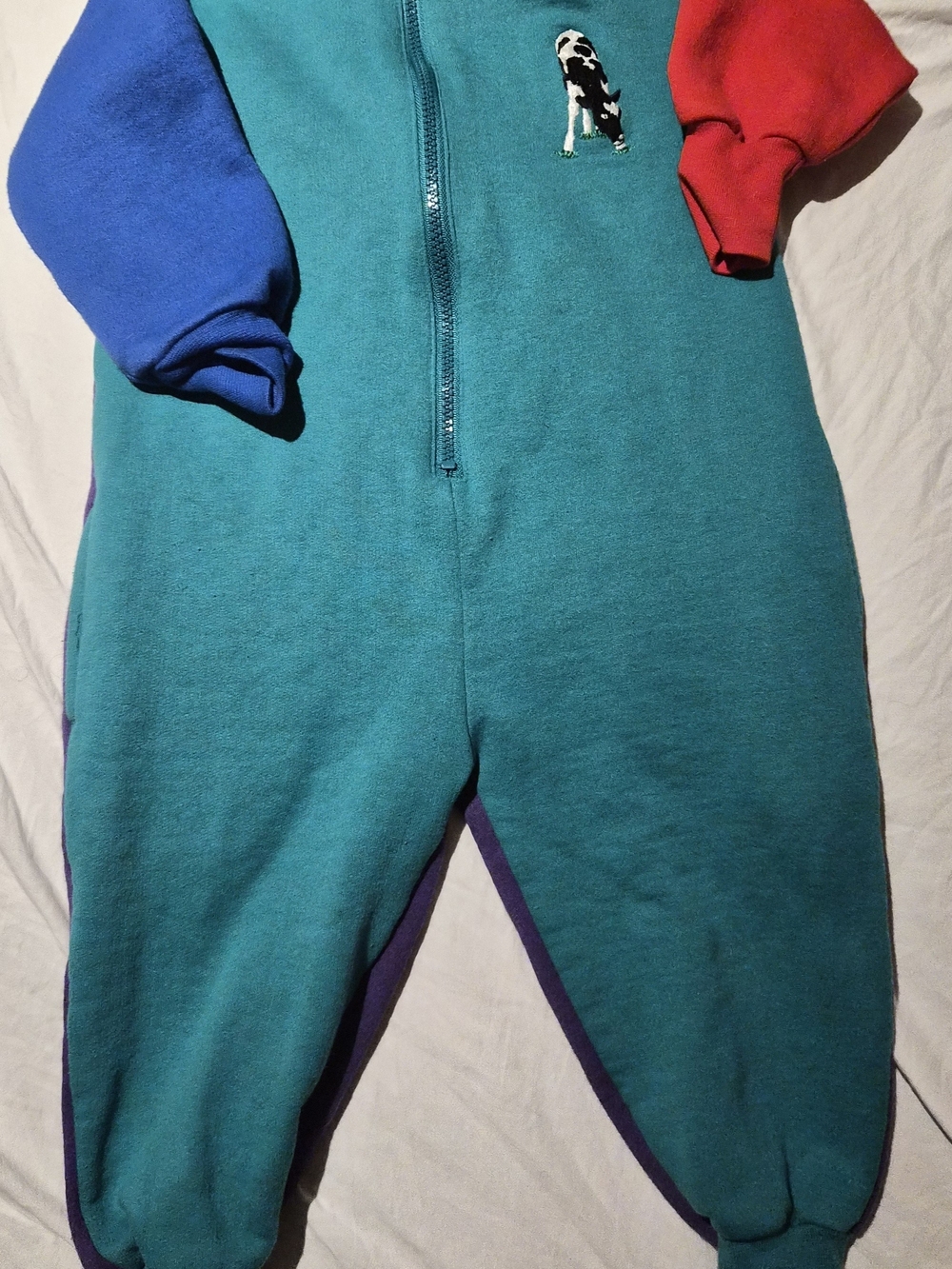 Kids Teal Fleece One-Piece Romper with Color-Block Sleeves